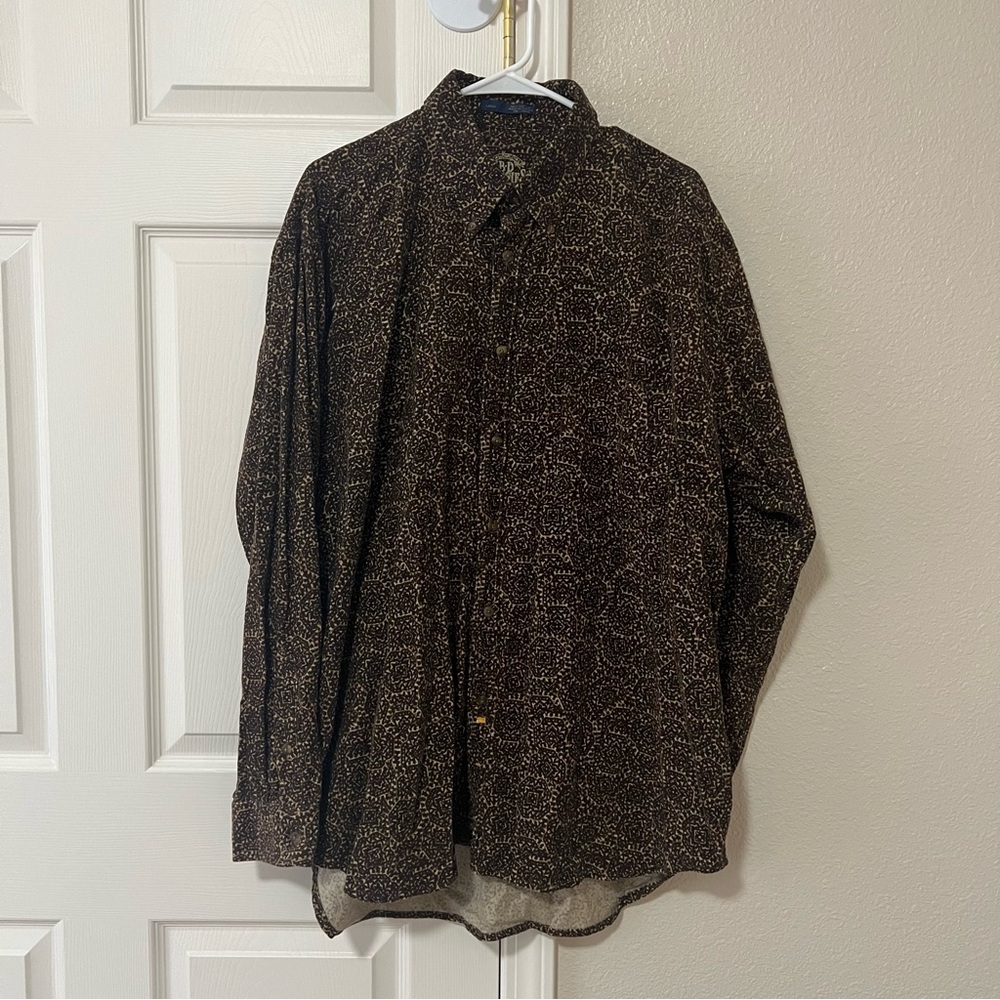 BD Baggies Vintage Brown Geometric Corduroy Shirt - Large